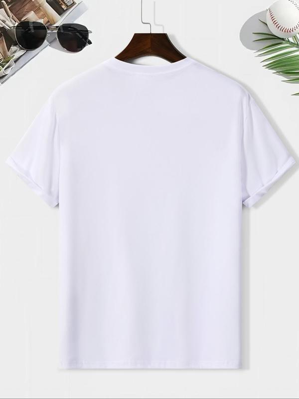 Men's Regular Fit Letter Print Round Neck Tee, Casual Streetwear Slogan Graphic Short Sleeve T-shirt for Summer, Graphic Tees, Graphic Tees for Men, C