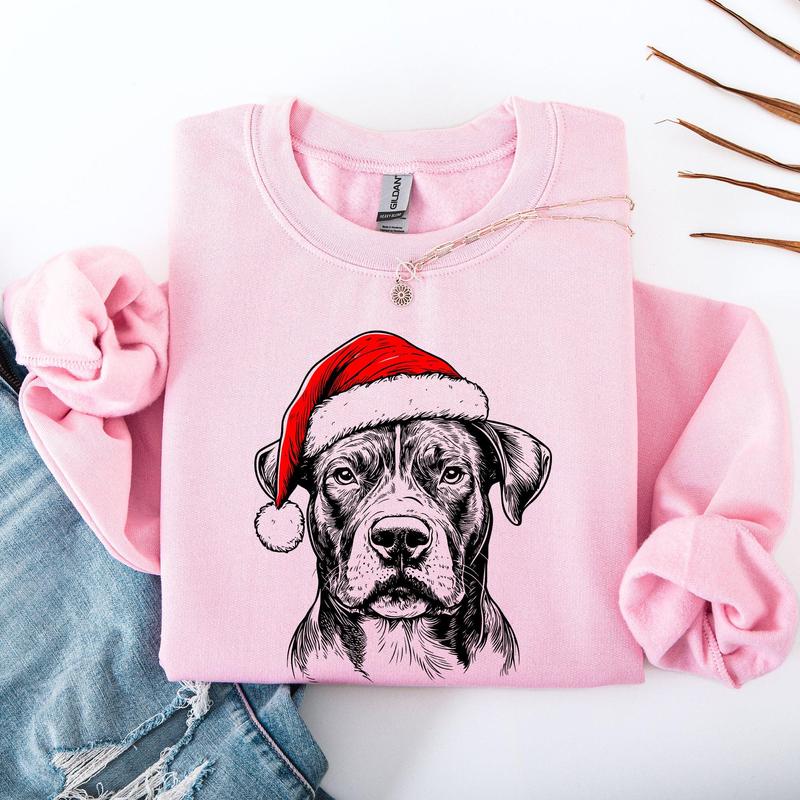 Pitbull, Santa, Dog, Christmas, Dog Lover, Pet Sweatshirt, Crew Neck, Women's, Crewneck