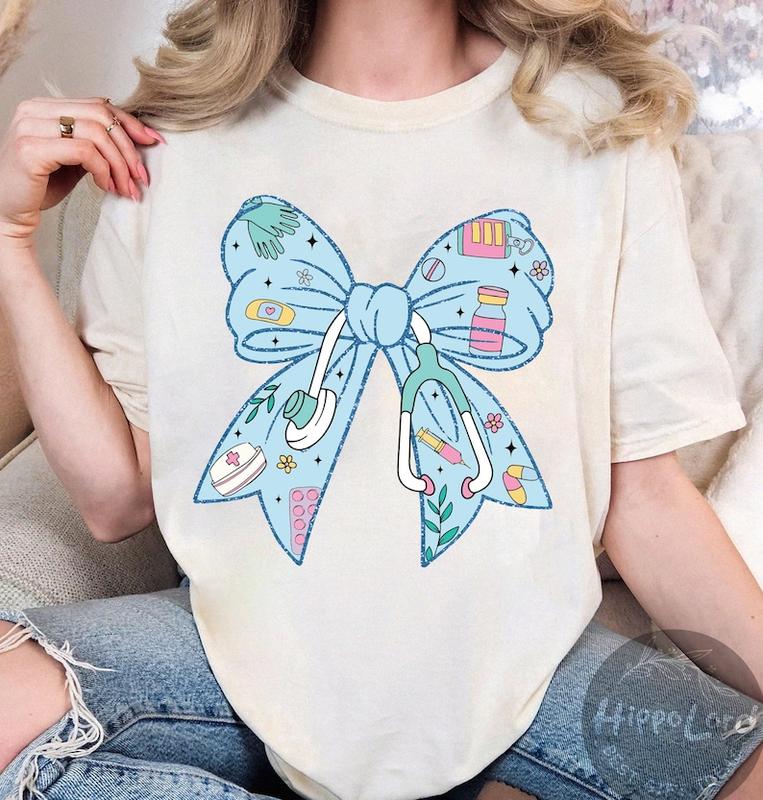 Nurse Coquette Bow Shirt, Nurse Bow Shirt, Nurse Ribbon Shirt, Coquette Bow Stethoscope Shirt For Nurses Shirt, Christmas Gift For Nurse, Gift For Her
