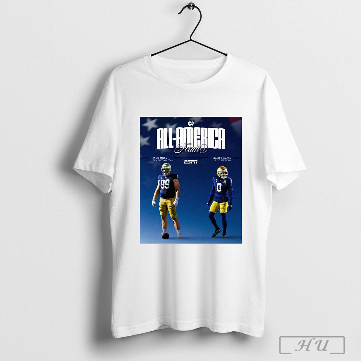 Rylie Mills Second Team And Xavier Watts First Team Notre Dame Fighting Irish All America Team Espn Poster T Shirt
