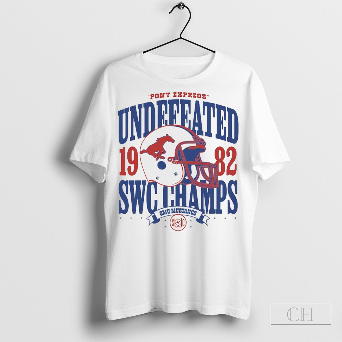 Smu Mustangs Football 1982 Pony Express Undefeated Swc Champs Helmet Classic Shirt