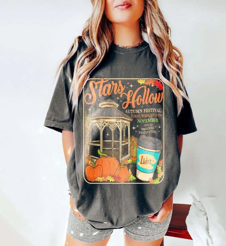 Stars Holl0w Connectic.u.t 1779 Shirt, Gilmore Girls Shirt, Autumn Tshirt, Luke's Diner Shirt C4sual Cotton Top Casual Comfort