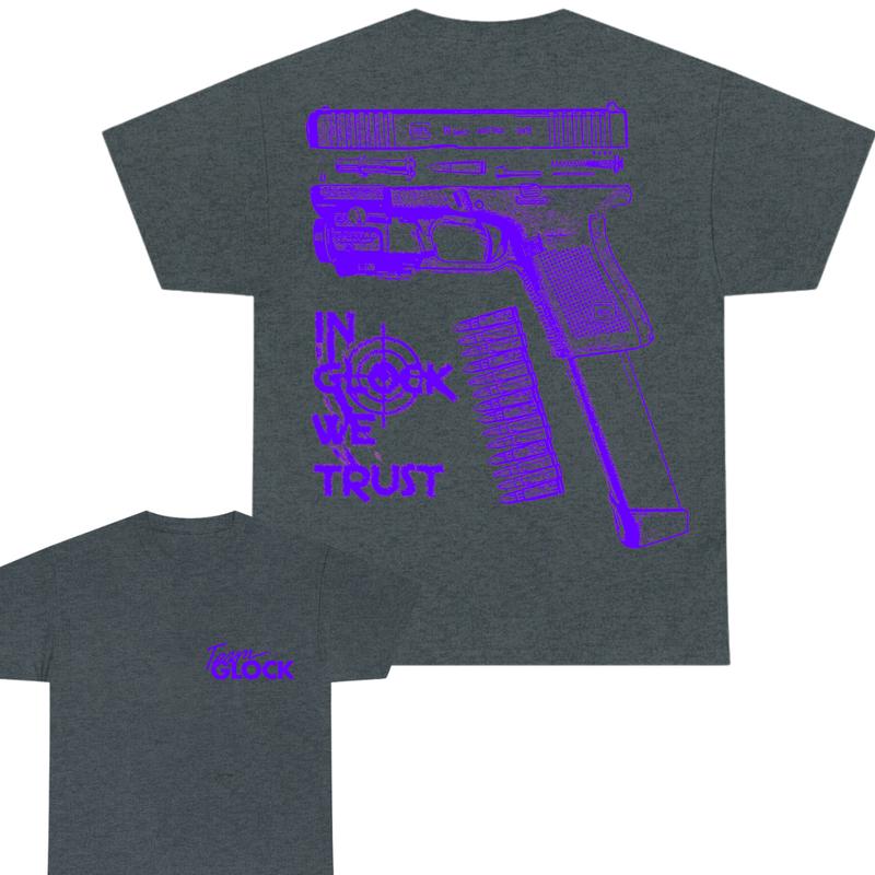 Team Glock Tshirt - Double-Sided IN GLOCK WE TRUST Tshirt - Classic Fit, design Color Blue - Full Color , Men's and Women's Sizes - Menswear Cotton , Funny Tshirt
