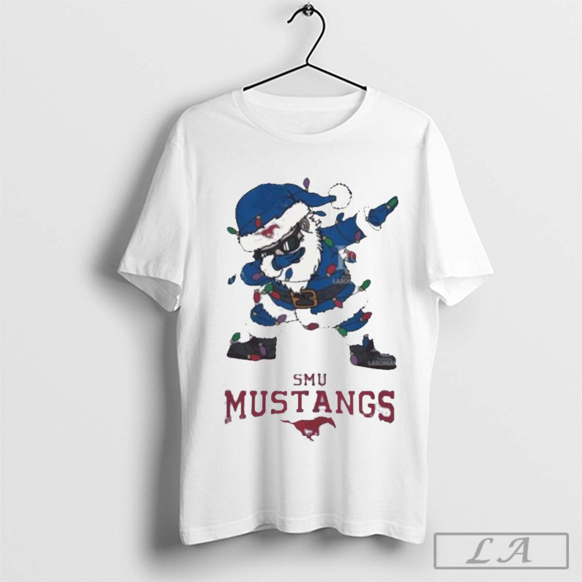 SMU Mustangs Dabbing Santa Claus Ugly Christmas Light 2024 t-shirt