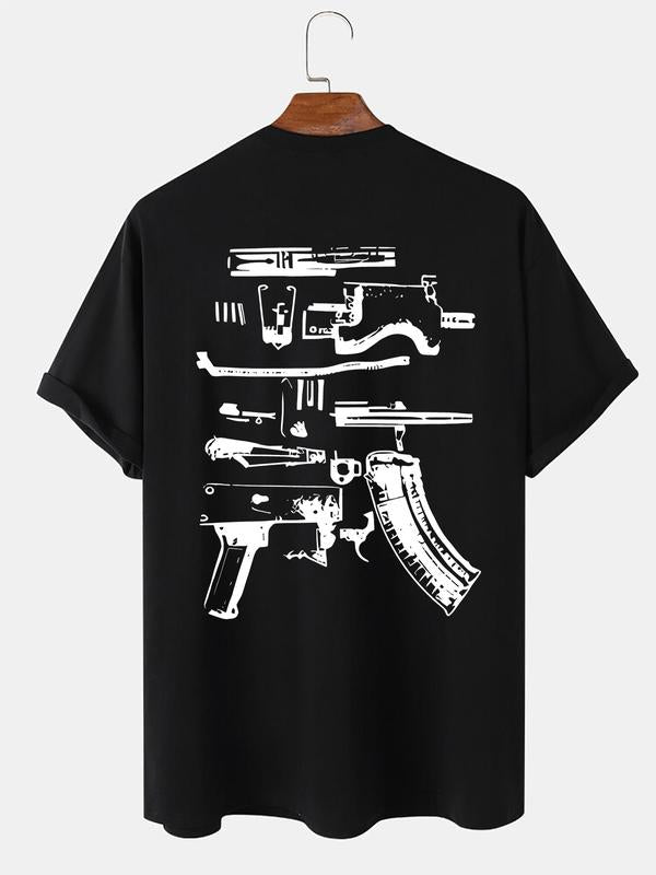 Men's Letter Graphic Print Round Neck Tee, Regular Fit Casual Drop Shoulder Short Sleeve T-shirt, Men's Summer Top for Daily Wear, Black Girl Outfits,