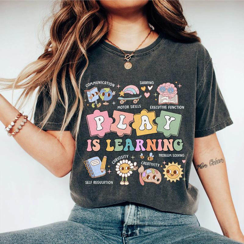 Teacher Shirt, Play Is Learning Teacher Tshirt, Back To School, Teacher Team Shirt, Gift for Teacher, Kindergarten Teacher, Teacher Appreciation Gifts, Teacher Gift, Comfort Shirt for Teacher, First Day of School, Love Teacher Tshirt, Women Top