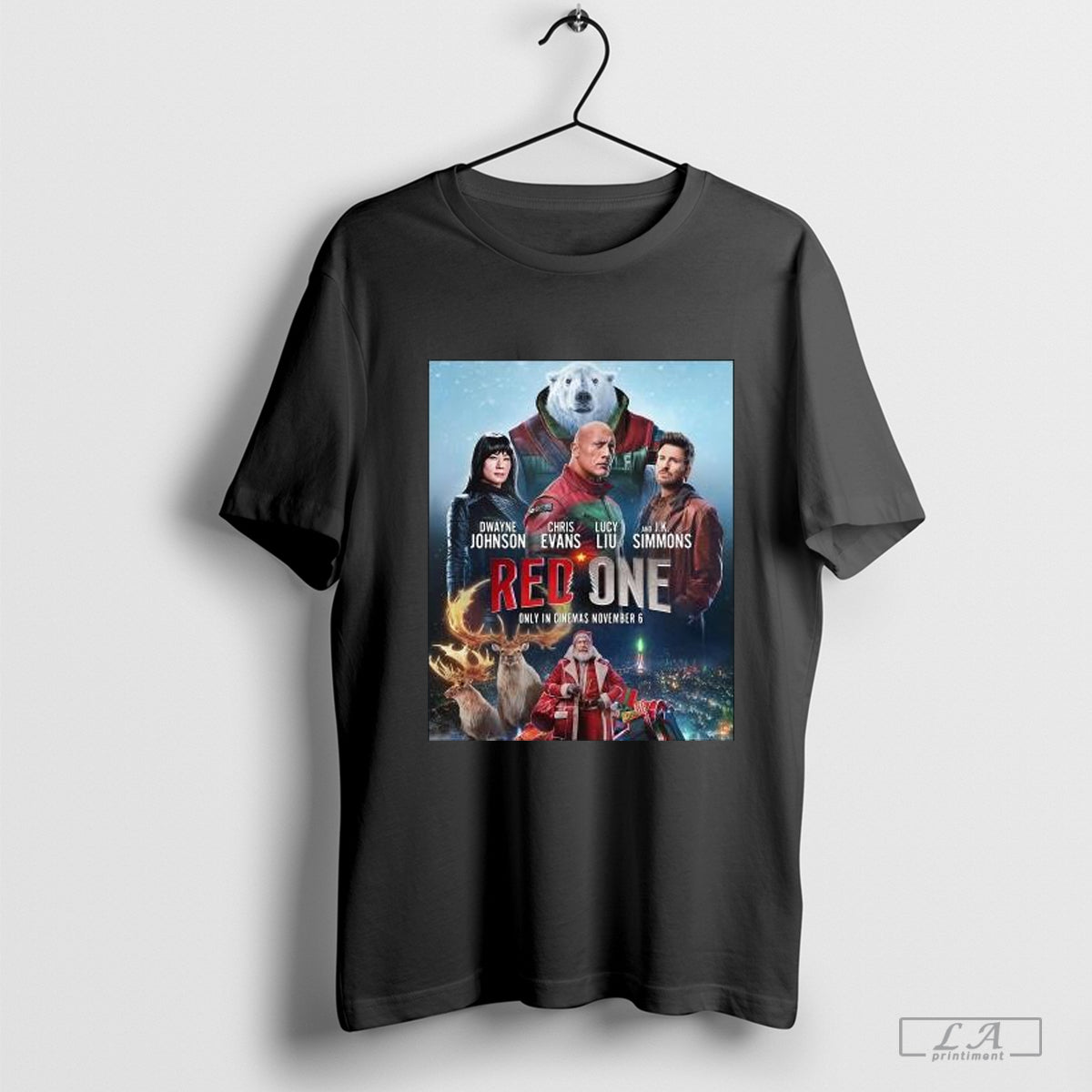 Poster Red One Starring Dwayne Johnson Chris Evans Lucy Liu And JK Simmons November 15 2024 Shirt