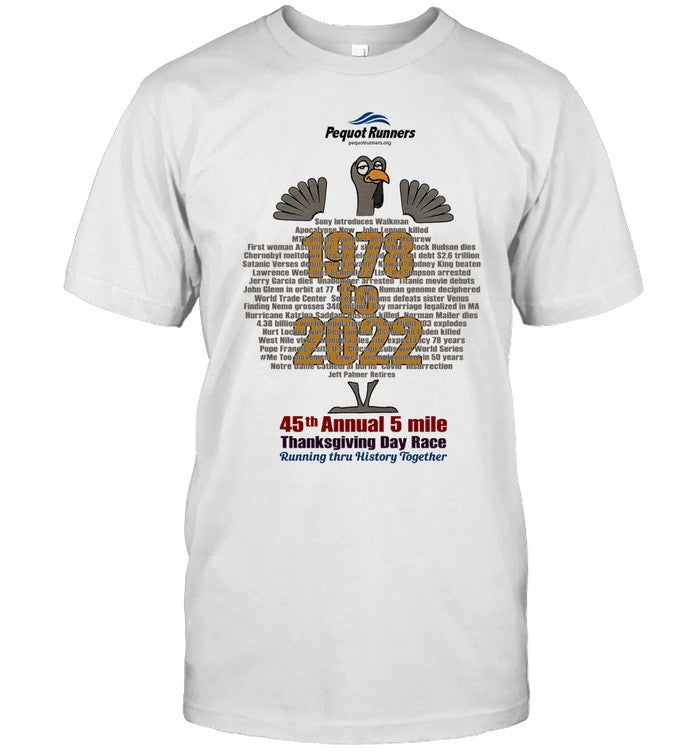 Pequot Runners 1987 To 2022 45th Annual 5 Mile Thanksgiving Day Race Shirt