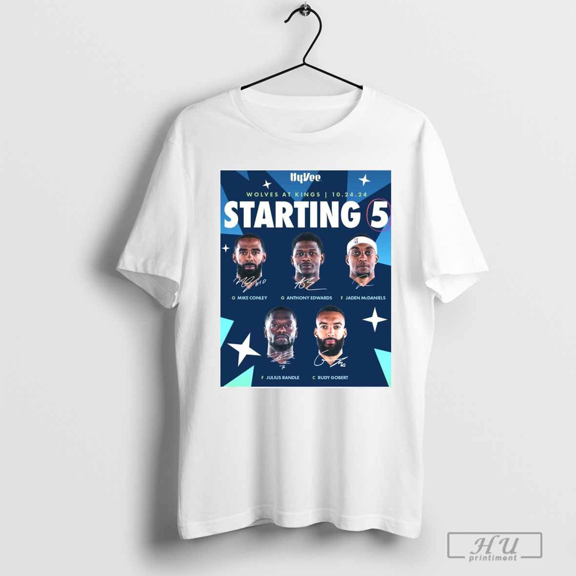 Poster Minnesota Timberwolves At Kings 2024 Starting 5 Players Signatures T-shirt