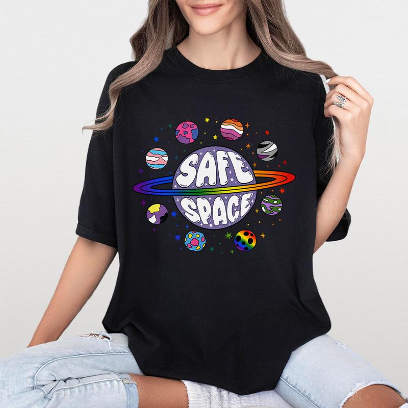 Safe Space Shirt, LGBTQ Friendly Shirt, Pride Month LGBTQ TShirt, LGBT Friendly Shirt, Progress Pride Shirt, Rainbow Gay Pride TShirt, Lesbian Shirt, Pride Peace Shirt, Pride Month Gift, Comfort Shirt LGBT Support Tee, LGBT Flag Shirt, Women Top