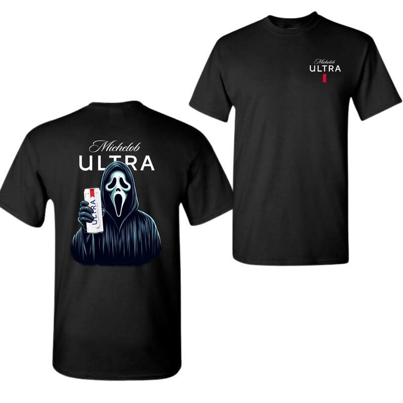 Michelob Ultra Beer, Michelob Ultra Ghost Face Halloween 2 Sided T-Shirt, Michelob Ultra Halloween Shirt, Halloween Shirt, For Men, For Women, Hallowe