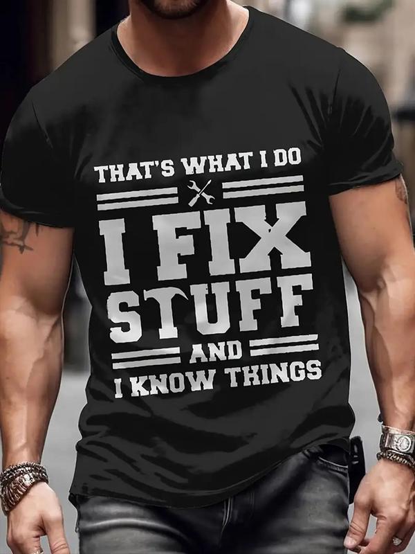 Men's Casual Streetwear Tee, Regular Fit Letter Print Round Neck Short Sleeve T-shirt, Chic Summer Top for MenÃ¢â‚¬â„¢s Daily Wear and Comfort
