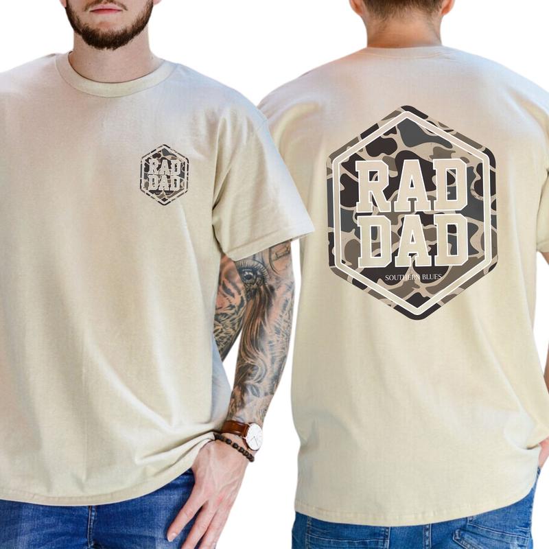 Camo Rad Dad Shirt 2-Sided, Hunting Shirt for Dad, Camouflage Tees, Hunting Daddy Gifts, Father's Day Gift for Husband, Classic Menswear Cotton Top