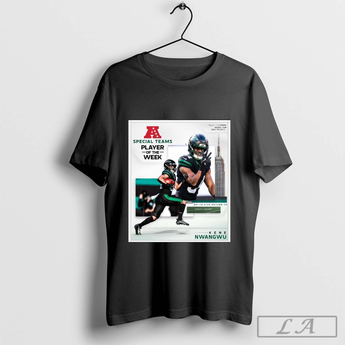Poster New York Jets Kene Nwangwu AFC Special Teams Player of the Week 2024 99-Yd Kick Return TD t-shirt
