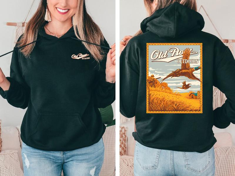 Old Row Outdoors Field Hunting Flying Pheasant Hoodie - Unisex Heavy Blend Sweatshirt with Kangaroo Pocket - Cotton