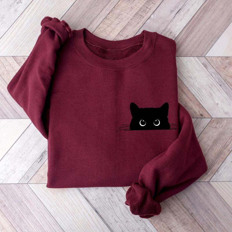 Cute Black Cat Halloween Sweatshirt, Womens Halloween Shirt, Halloween Party Shirt, Fall Sweatshirt, Halloween Gift, Halloween Costume, Halloween Gift Idea for Cat Lovers