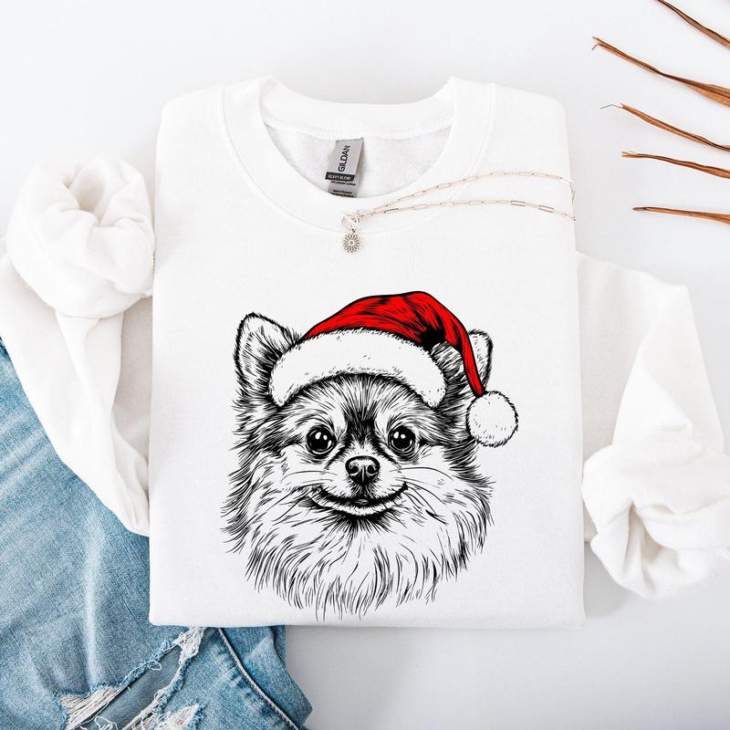 Pomeranian, Santa, Dog, Christmas, Dog Lover, Pet Sweatshirt, Crew Neck, Women's, Crewneck