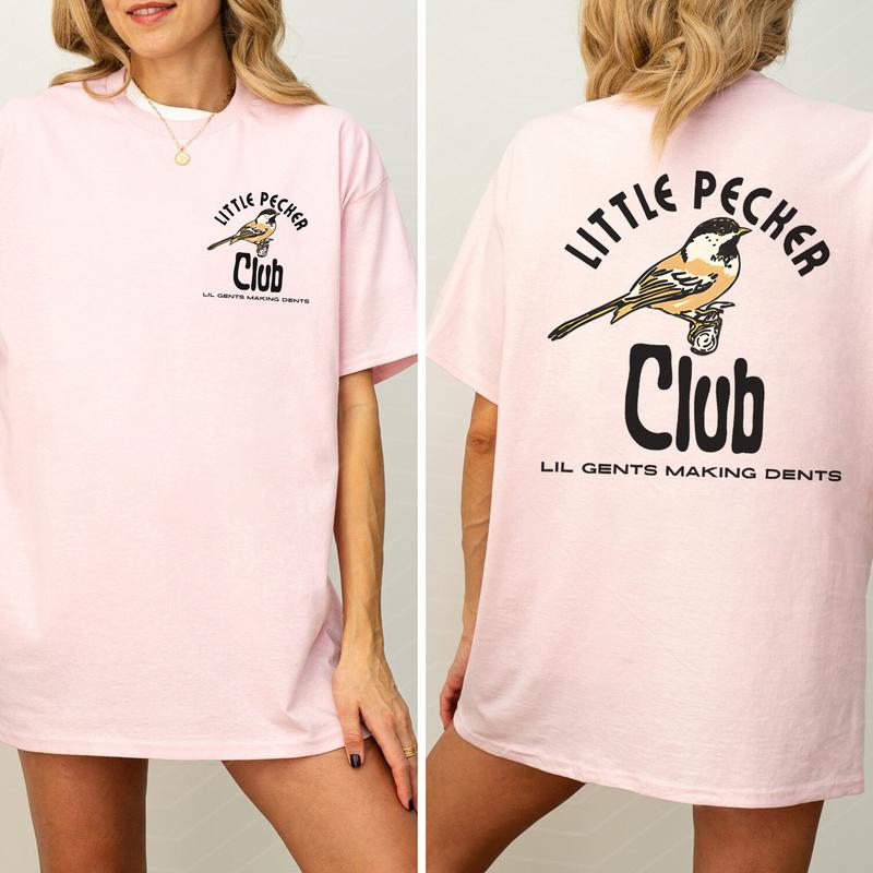Little Pecker Club 2-Sides Shirt for Men and Women, Funny Bird Tshirt, Club Tees, Cotton Printed Top, Casual Womenswear, Comfort Fabric T-shirt