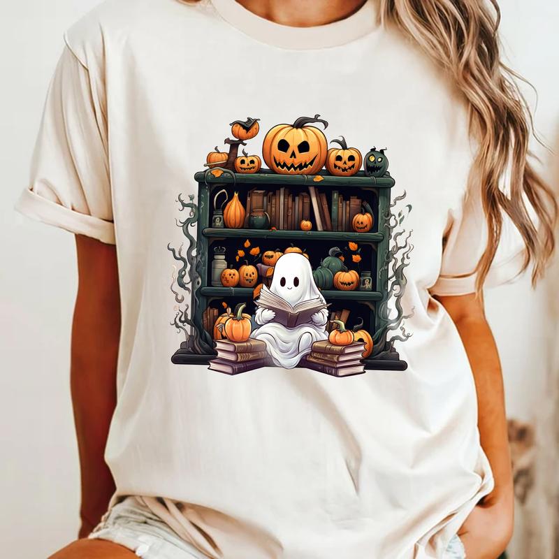 Ghost Book Reader Comfort Shirt, Reading Ghost Shirt, Bookish Shirt, Book Lover Shirt, Halloween Ghost Shirt, Fall Shirt for Women Casual Cotton