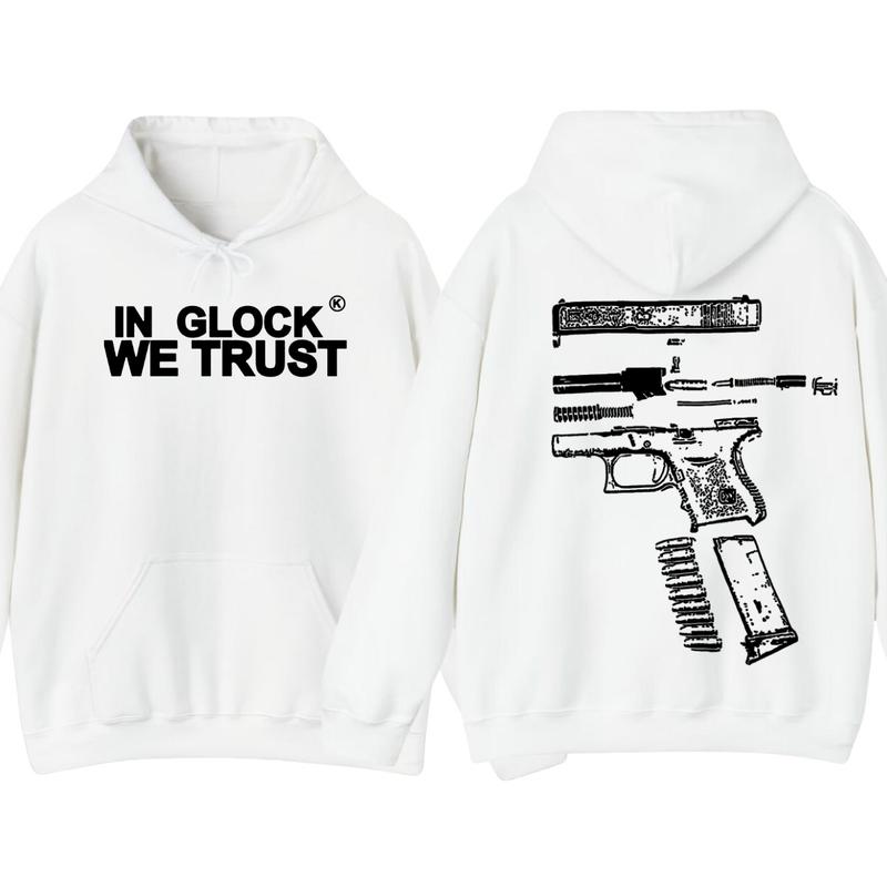 IN GLOCK WE TRUST Double sided Hoodie,Design color Black- White, Hoodie For Men, GIft For Men,Full color,Hoodie & sweaters,Glock Hoodie, Menswear Top