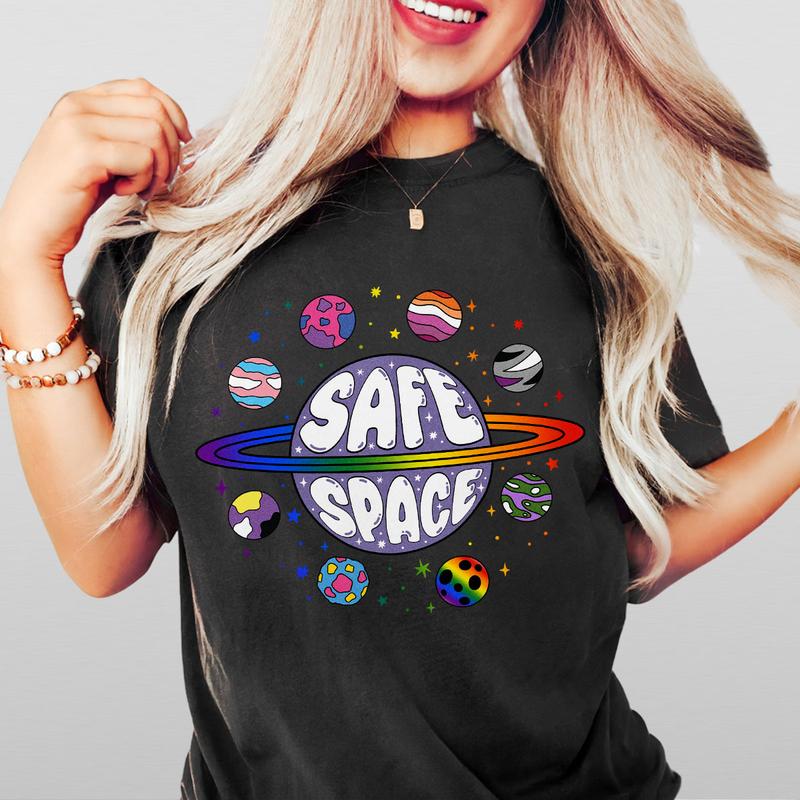 Safe Space Shirt, LGBTQ Friendly Shirt, Pride Month LGBTQ TShirt, LGBT Friendly Shirt, Progress Pride Shirt, Rainbow Gay Pride TShirt, Lesbian Shirt, Pride Peace Shirt, Pride Month Gift, Comfort Shirt LGBT Support Tee, LGBT Flag Shirt, Women Top