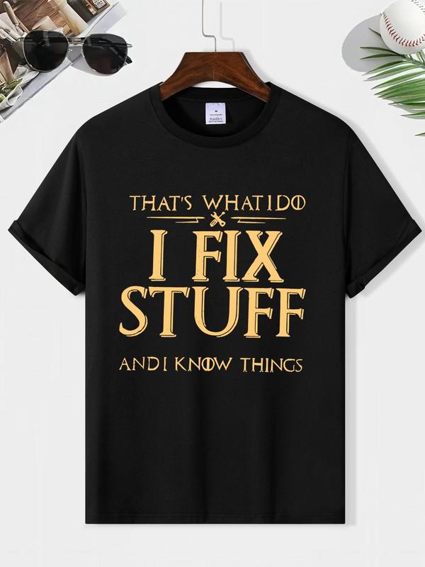 Men's Stylish Letter Print Round Neck Tee, Summer Short Sleeve Casual Crew T-Shirt, Comfortable MenÃ¢â‚¬â„¢s Streetwear for Modern Summer Style