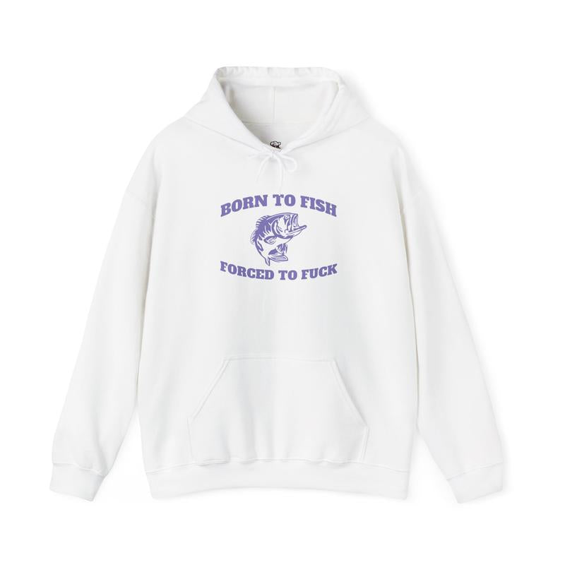 Born to Fish Hoodie - Laugh Factory Tees - Casual Fishing Hoodie with Humor, Cotton/Polyester Blend, Everyday Wear - Menswear Pullover Sweatshirts