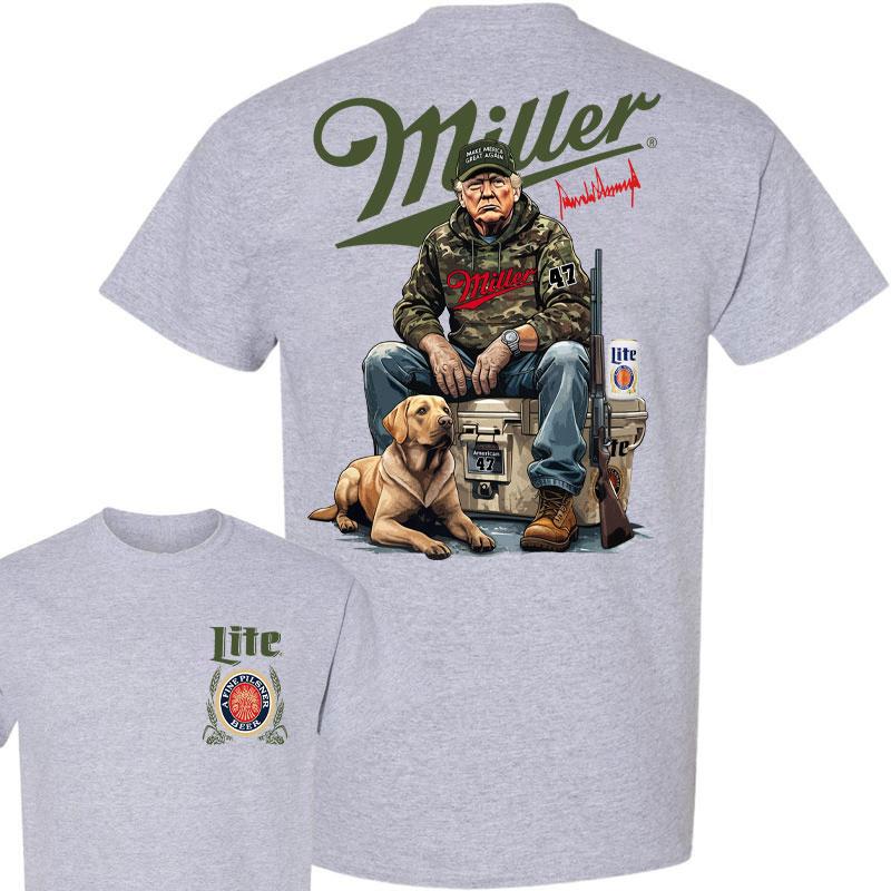Trump Hunting Signature Miller Lite Shirt , Trumpp won 47th president Election 2024, Trumpp Supporter, Miller Lite Shirt, Trump Hunting With Local Shirt Signature Full Sizes Full Color
