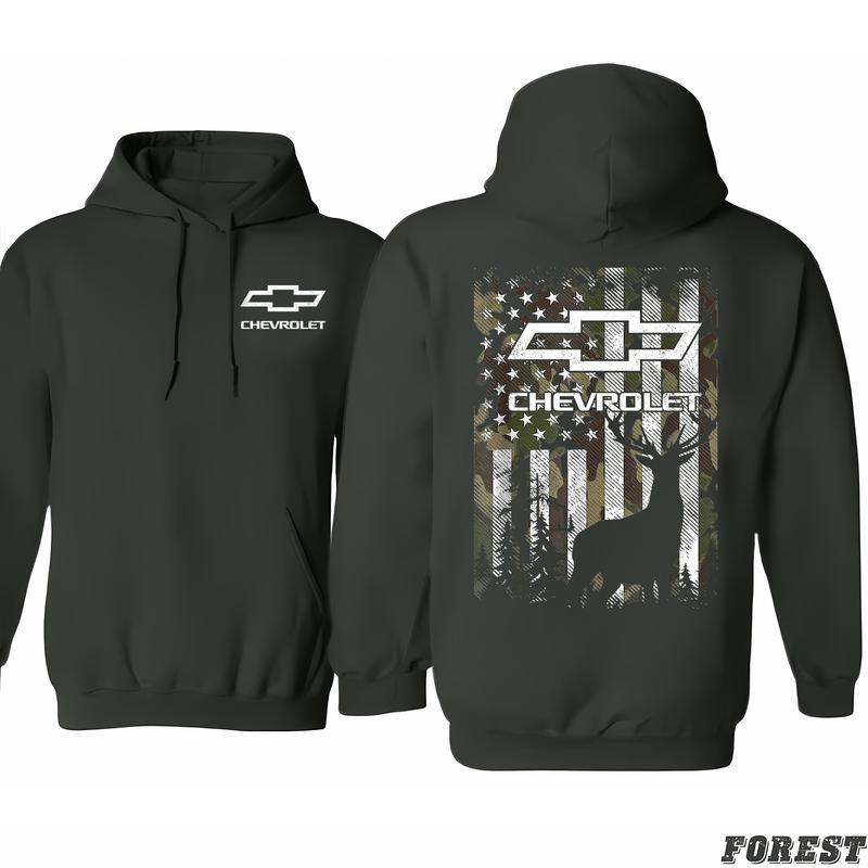 Buck Wear Chevy Camo Accent Flag Hoodie, Choose Your Color, Endless Style Possibilities, Suitable For Men And Women, Menswear Unisex, Classic Cotton
