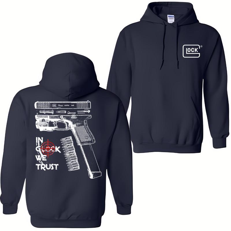 In GLock We Trust Hoodie - Glock Shirt- Full Color Double Sided - Men's & Women's Classic Fit Long Sleeve Hoodie - Menswear Casual Underwear Embroidered Love
