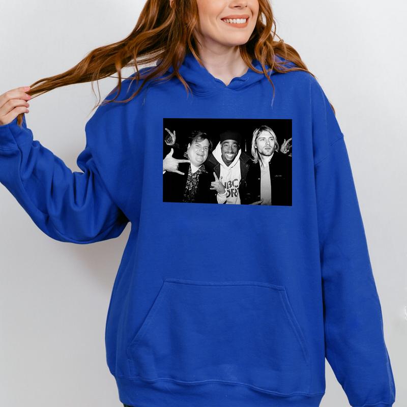 Chris Farley Tupac Shakur And Kurt Cobain Partying Unisex Men's Cotton Crew T-Shirt Vintage 90S Streetwear Hip Hop Best Seller 2Pac, Unisex Cotton Gra