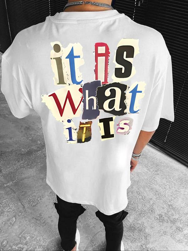 Men's Letter Print Round Neck Tee, Regular FitÃ‚Â Casual Short Sleeve T-shirt, Graphic Tees,Ã‚Â Streetwear, Summer Clothes,Ã‚Â Men Summer Top