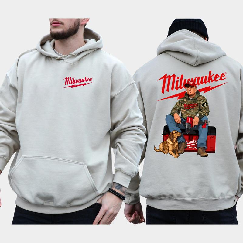 Milwaukee Trump Camo 2-Side Hoodie, Dad Gif Hoodie, MAGA Hoodie, Construction Work Gift, Casual Menswear Classic Fabric Seamless Pullover Long Sleeve