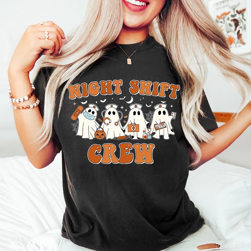 Nurse Halloween Shirt, Night Shift Crew Boo, Halloween Night Shift, Nurse Night Light, Nursing School Life, Nurse Gift, Halloween RN Gift