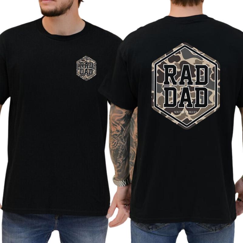 Camo Rad Dad Shirt 2-Sided, Hunting Shirt for Dad, Camouflage Tees, Hunting Daddy Gifts, Father's Day Gift for Husband, Classic Menswear Cotton Top