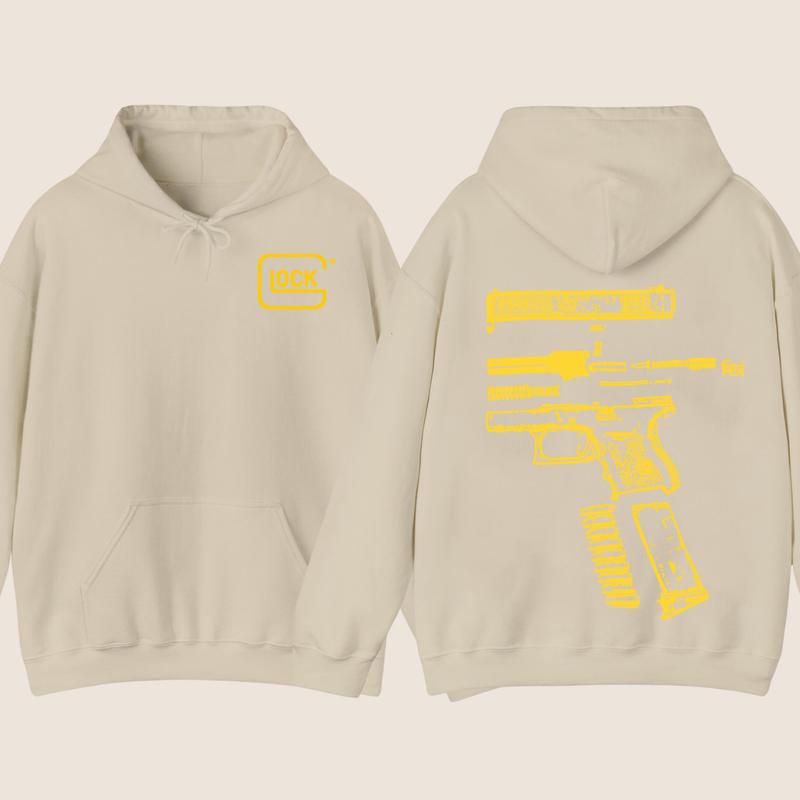 GLOCK HOODIE - SWEATER  , Design Color YELLOW - Double Side Hoodie - Glock Sweatshirt - For Her - For Him - Full Color