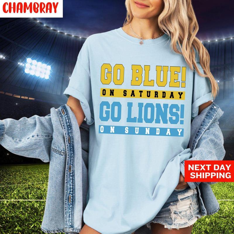 Go Blue! on Saturday, Go Lion on Sunday Tee,Michigan Wolverines Lion Fan Shirt, Football Lovers Gift, Grit Unisex Tee Cotton Fit
