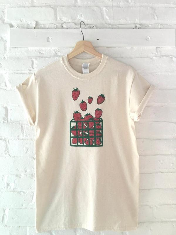Strawberry Shirt, Screen Print T-Shirt Sweatshirt Hoodie, Graphic Tee, Foodie Clothing Gift
