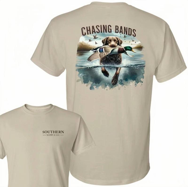 Chasing Band Duck Hunting Cotton T-Shirt, Funny Hunting Summer Unisex Shirt, Dog Hunt Clothing, For Men, For Women