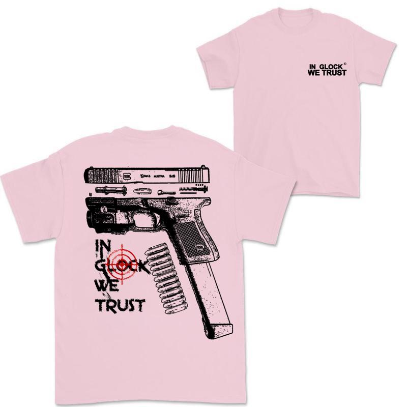 In Glock We Trust Ver Two T-shirt, Double Sided Glock Tee, For Men And For Women Menswear Classic Cotton
