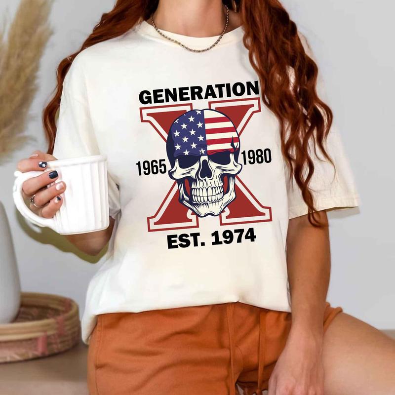 Custom Est.Year 1974 Proud Member Skull GenX 2 Side Shirt, Halloween Skull Generation GenX T-shirt, Proud Member Generation X Shirt
