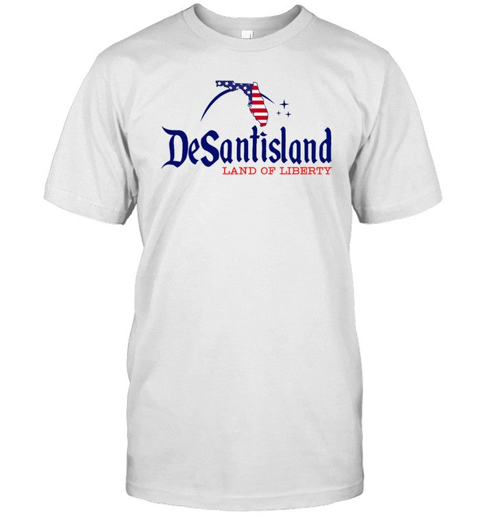 DeSantisland Florida Land of Liberty Blue Text T-Shirt