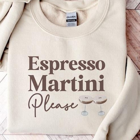 Tini Time Sweatshirt  Tshirt, Espresso Martini, Cute Day Drinking Sweater, Shirt for Martini Lover Gift, Cocktail Club Tee, Gift, Girly Aesthetic Vibe