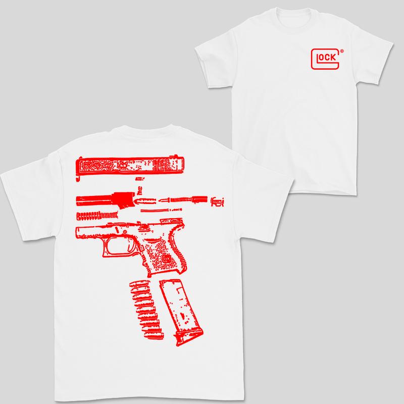 In Glock We Trust Double Side White Version Shirt Menswear Top, New Design color Red,Yellow,Blue,Green,Light PÃ¡Â»â€¹nk,Purple,White