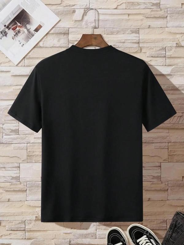 Summer Clothes, Men's Cartoon & Letter Print Round Neck Tee, Regular Fit Casual Soft Slogan Graphic Short Sleeve T-shirt for Summer,  T Shirts for Men
