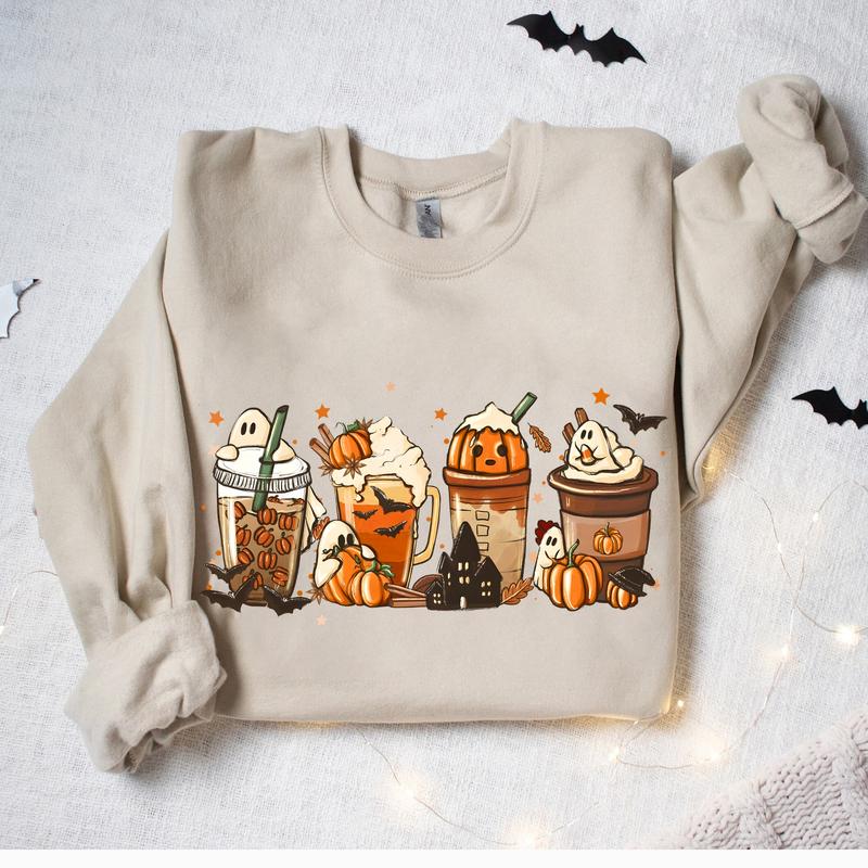 Coffee Pumpkin Halloween Crewneck Sweatshirt Hoodie Tshirt, Halloween 2024 Gifts