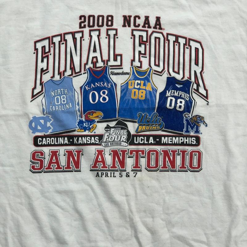 Vintage 2008 NCAA Final Four San Antonio Tee, Carolina Kansas UCLA Memphis T-shirt football bow Classic Cotton Menswear Top