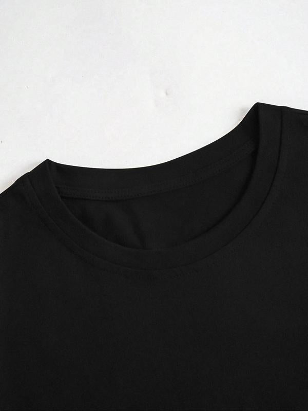 Women's Moon Print Round Neck Drop Shoulder Tee, Fashion Casual Crew Neck T-Shirt for Daily Outdoor Wear, Ladies Summer Clothes