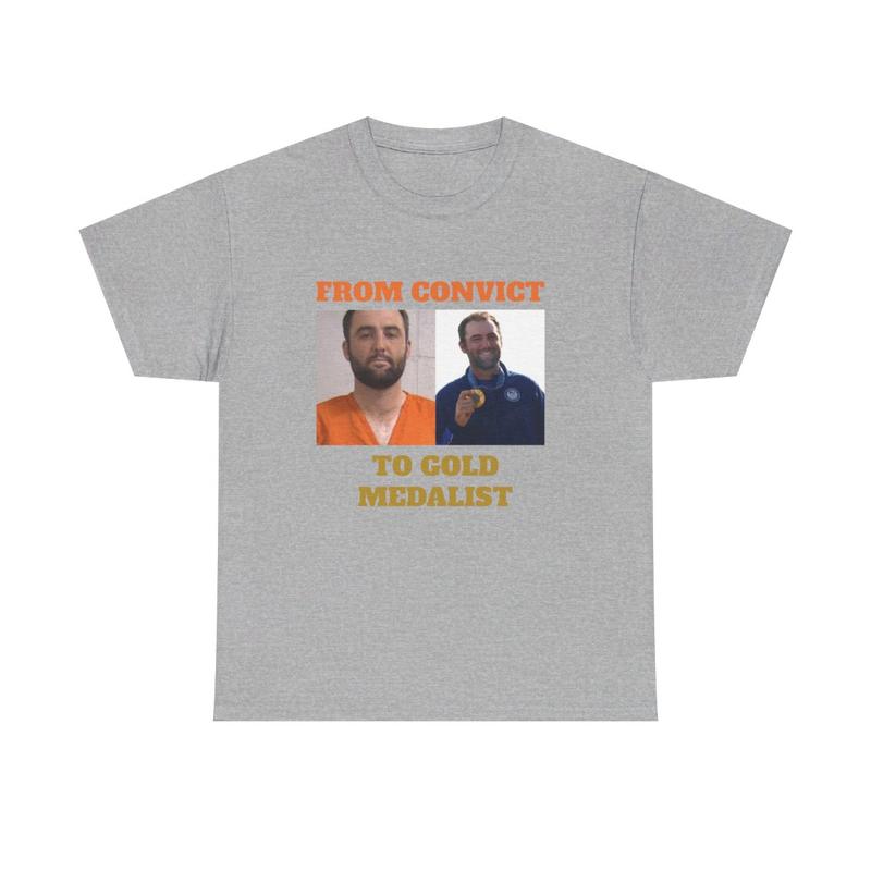 Scottie Scheffler From Convict to Gold Medalist Heavy Cotton Tee - Golf - PGA - Olympic Medal - Golf Shirt - Funny Golf Shirt
