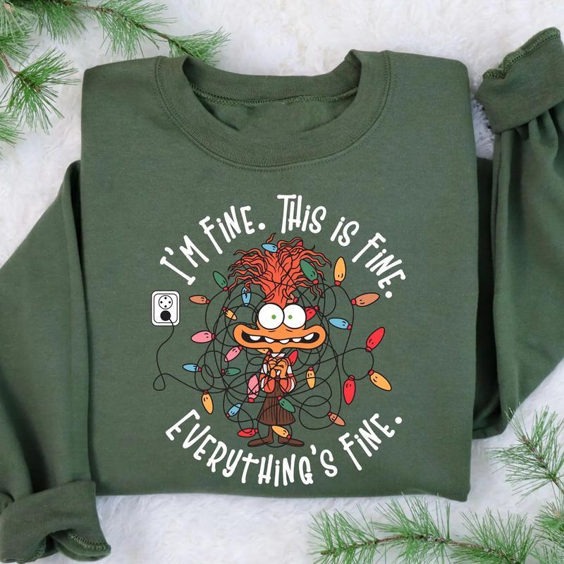 Anxiety Christmas Light Shirt, I'm Fine This Is Fine Everything Is Fine Christmas Light Sweatshirt, Funny Christmas Gift, Inside Out Shirt
